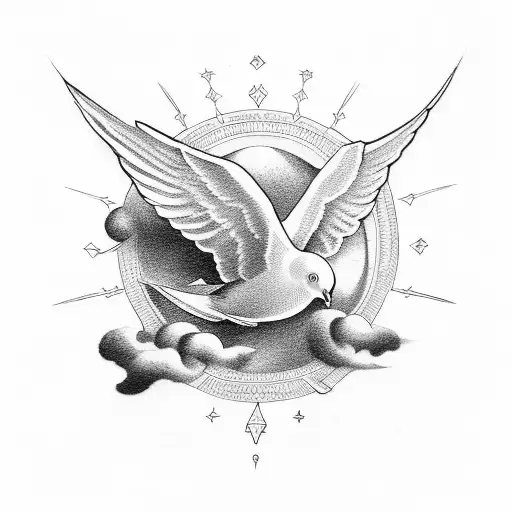 God In Sky Looking To Jesus With Dove