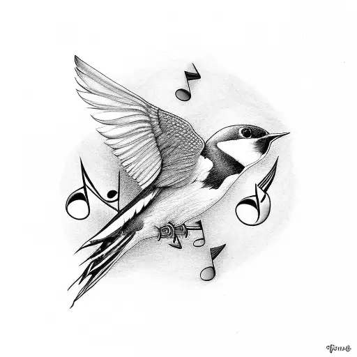 Swallow Bird With Music Note