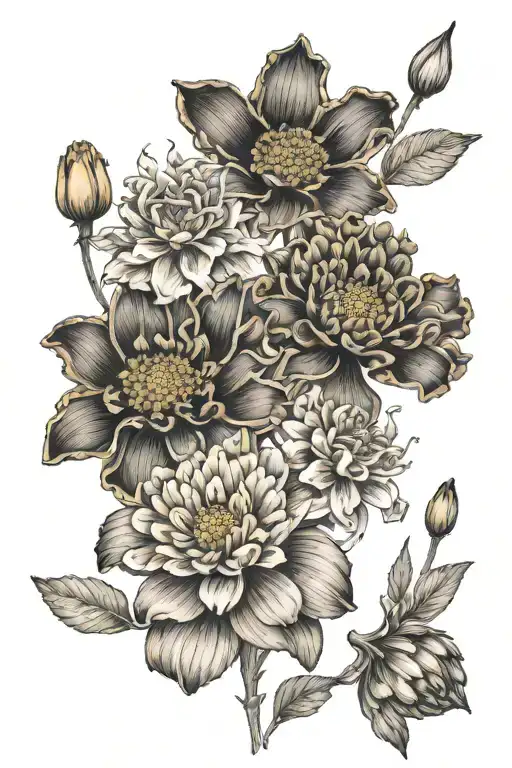 Marigolds With Daisy And Lily Flowers