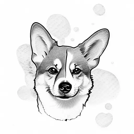Corgi Line Outline With Watercolors In The Background