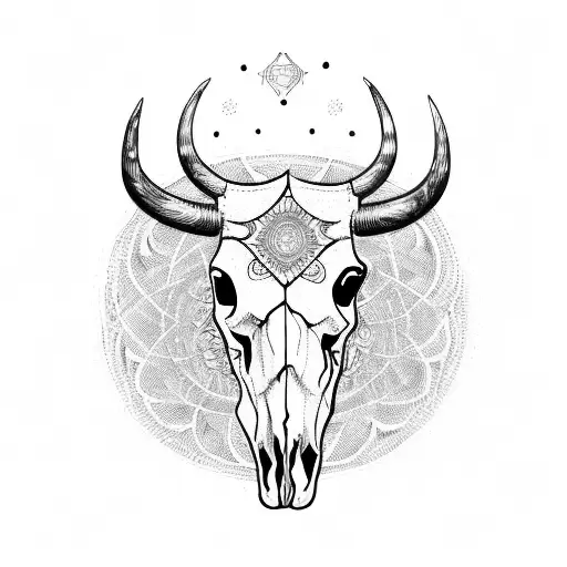 Cow Skull Feathers Mandala