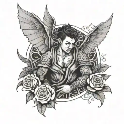 A Jiu Jitsu Fighter With Dragon Wings And Roses In Their Hands