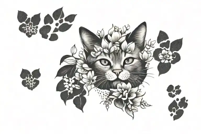 Cat Footprint With Flowers