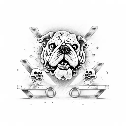 Bulldog Skeleton Barking Behind Gates Of Hell