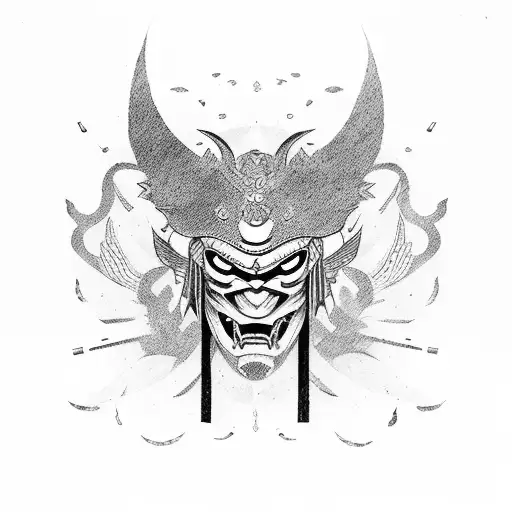 Female Samurai Behind Demon Mask