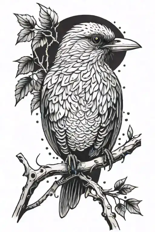 Small Curious Bird Perched On Thin Branches That Turn Into Veins