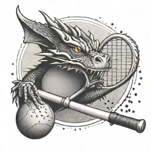 Tennis Racket And Ball With A Dragon