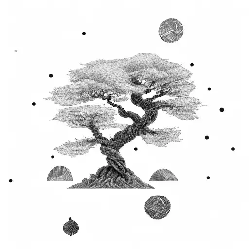 Tree Out Of Spiraling Branches Standig On Top Of A Mountain