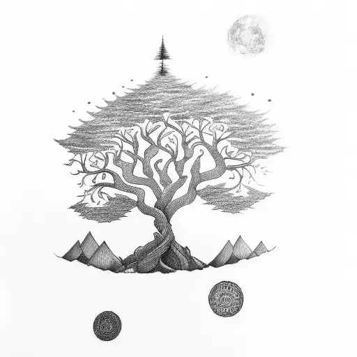 Tree Surrounded By Fine Dotwork Mandala