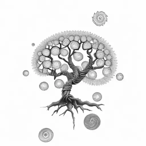 Fine Dotwork Spiral Mandala Around Tree