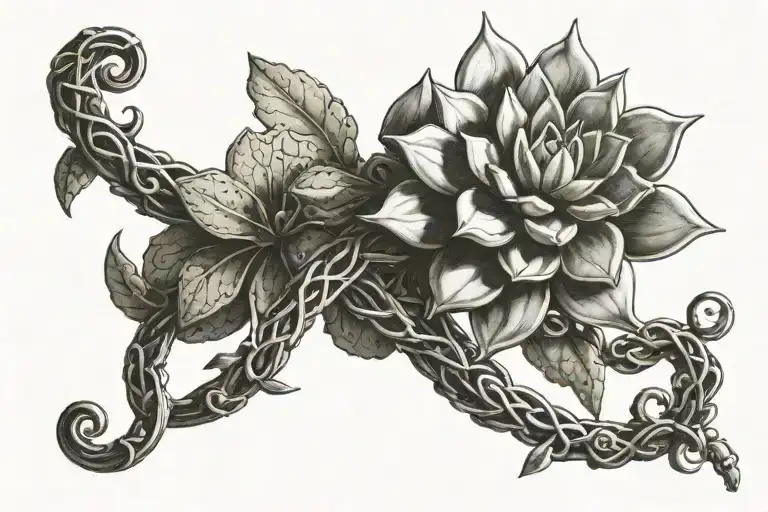 A Detailed Tattoo Of A Succulent Plant Growing On A Medical Caduceus Symbol
