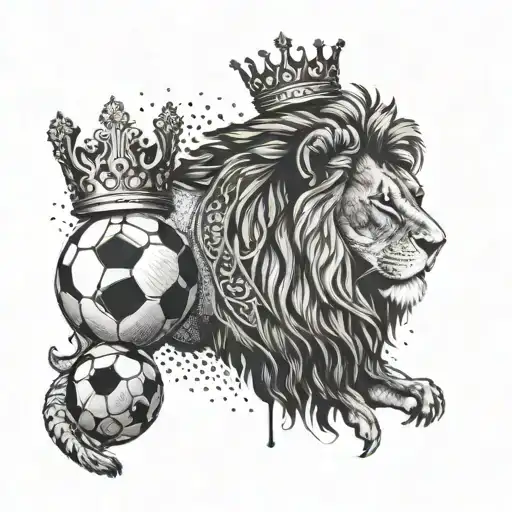 A Soccer Ball And A Lion With Crown