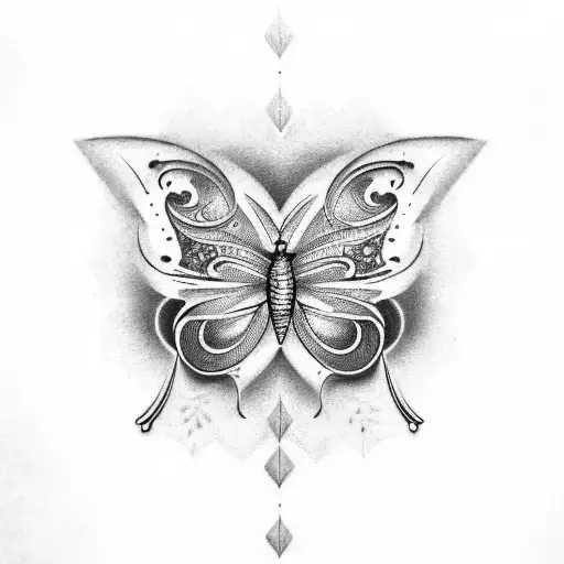 Two Names In Script With A Butterfly In Between