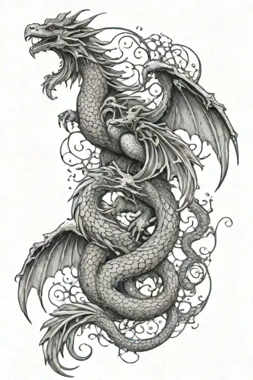 Dragon And Phoenix Trying To Reach Each Other