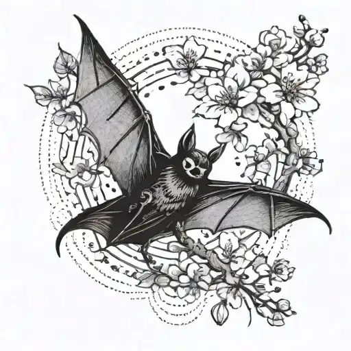 A Bat With An Exposed Skeleton And A Cherry Blossom