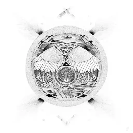 Hawk And Wolf And Medicine Wheel Ying Yang Infintiy