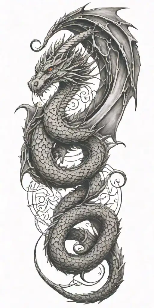 A Fierce Dragon Intertwined With Norse Runes Representing Strength And Power Tattoo Idea