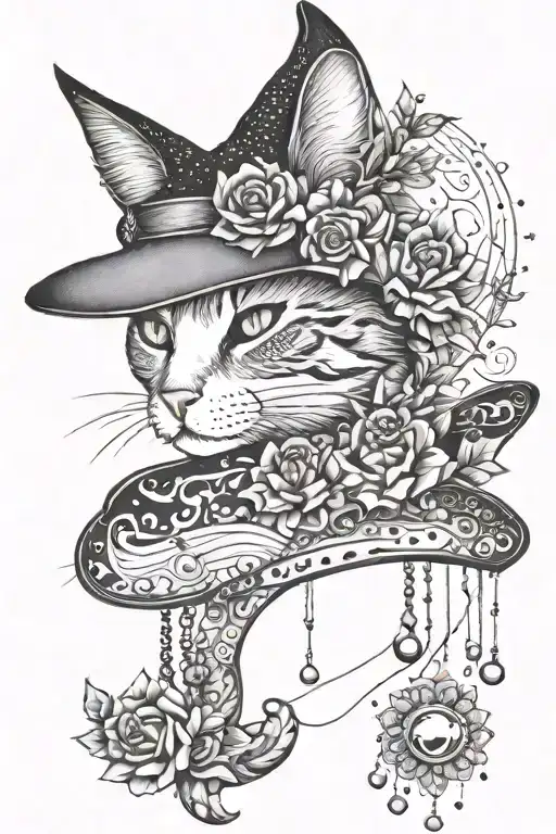 Cat Moon Witch Hat Jewelry Flower