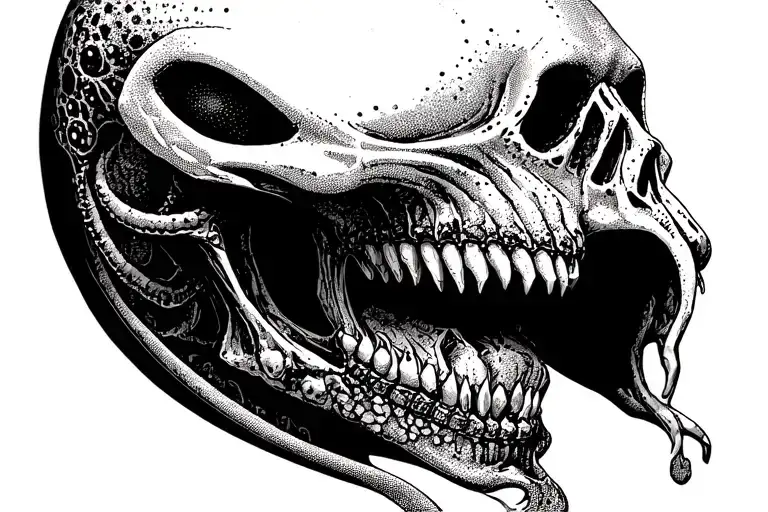 Alien Romulis Elongated Skull With An Open Mouth With Fangs In Saliva