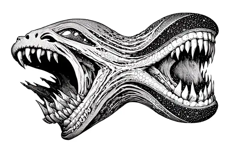 Cosmic Alien Romulis Elongated Muzzle With An Open Mouth With Fangs In Saliva