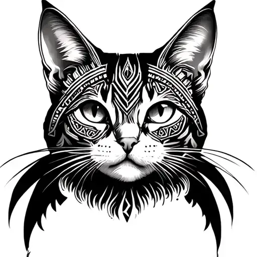 Design A Tattoo Featuring A Mysterious Cat With Intricate Aztec Patterns And Symbols