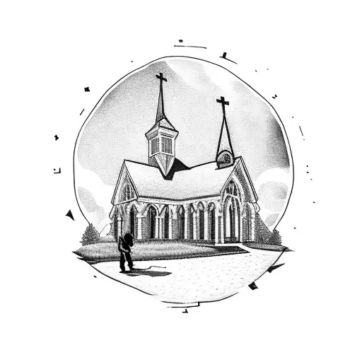 A Father And His Son On A Soccer Field With A Church In The Background