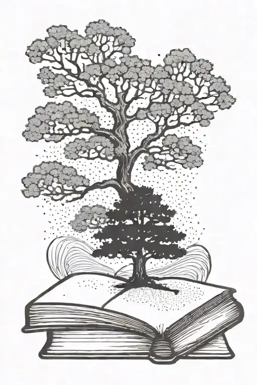 Acorn And Oak Tree Silhouette Filled With Mountain Landscape Protruding From An Open Book