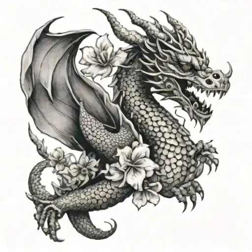 A Dragon That Wraps Around A Hand With Flowers