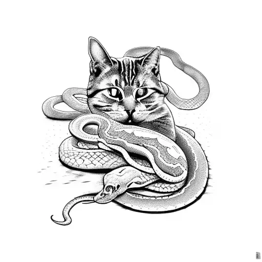 I Want A Tattoo Of A Cat Wrapped Around A Snake With A Date Written On Snake's Skin - 18-02-23