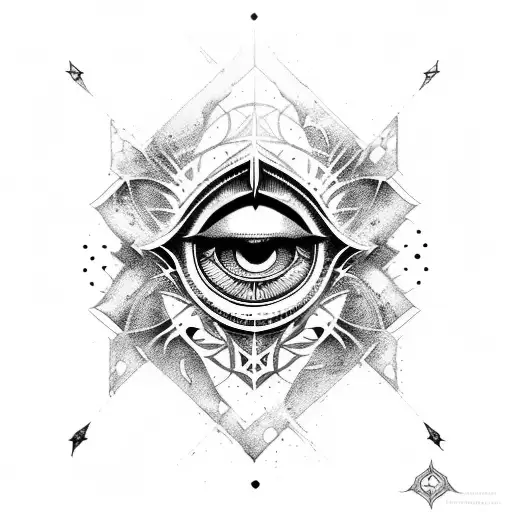 A Dotwork Design Featuring The Iconic Assassin's Creed Hooded Figure With An Evil Eye Incorporated