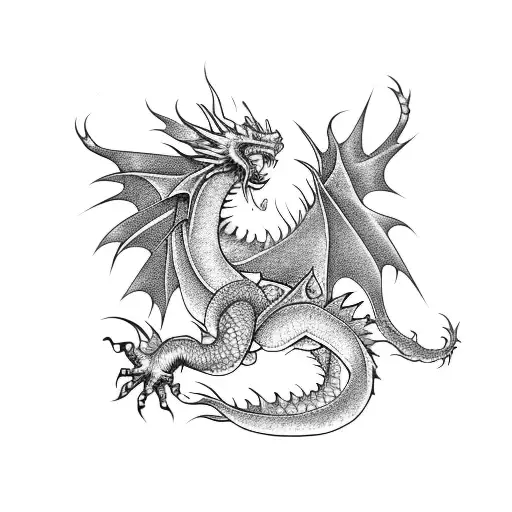 Korean Style Dragon On Arm With Tree As Background