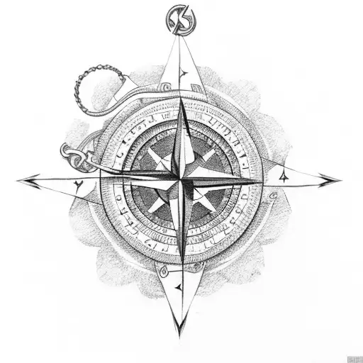 A Compass Rose With An Anchor And Coins