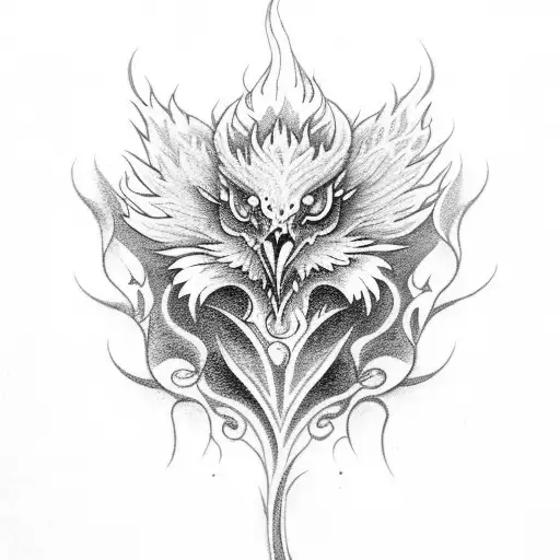 Phoenix Rising Grom Ushes With Burning Roses Around