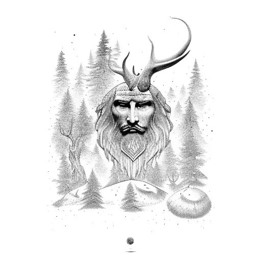 Slovac God Of Forest With Woolfs