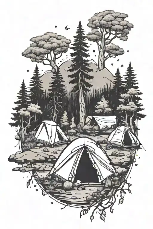 A Camping Scene With A Self Love Mantra Hidden In The Trees