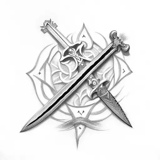 Sword In The Shape Of A Christian Cross With Nails By The Side