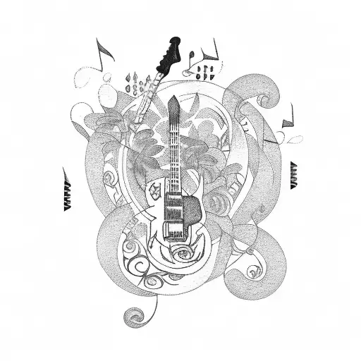 Guitar With Plants And Music Notes