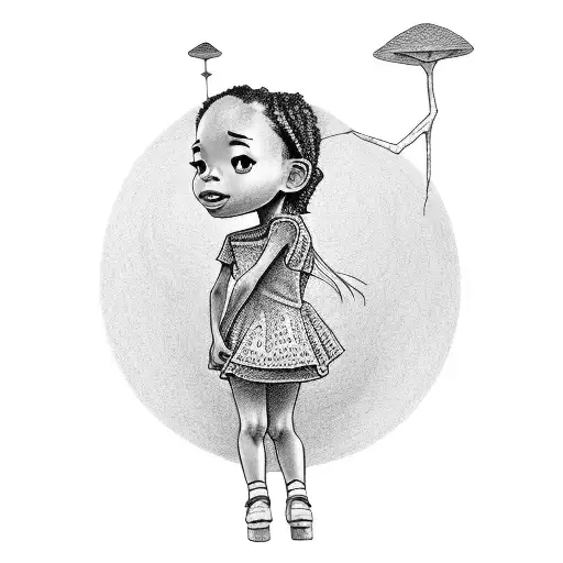 Little Black Girl Wearing A Red Dress On A Stilt