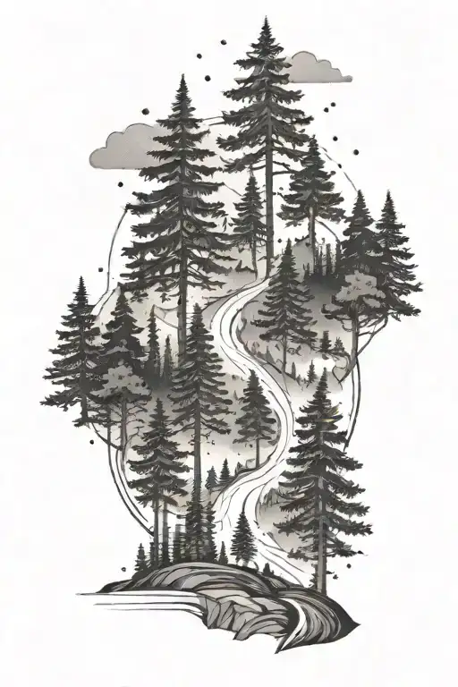 Coniferous Forest And Road