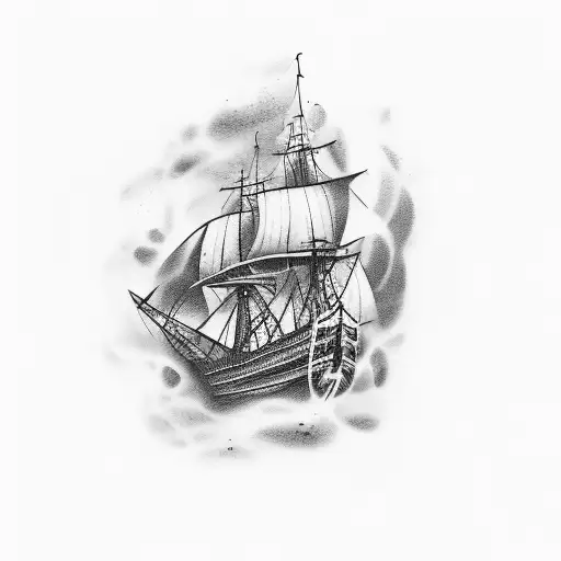 Old Spanish Ship On Fire