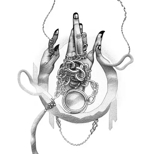 Hand Reaching To Moon Wrapped In Chains