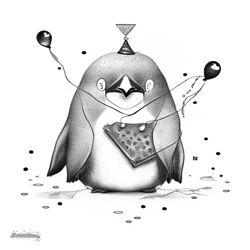 Small Baby Pinguin With Balloon