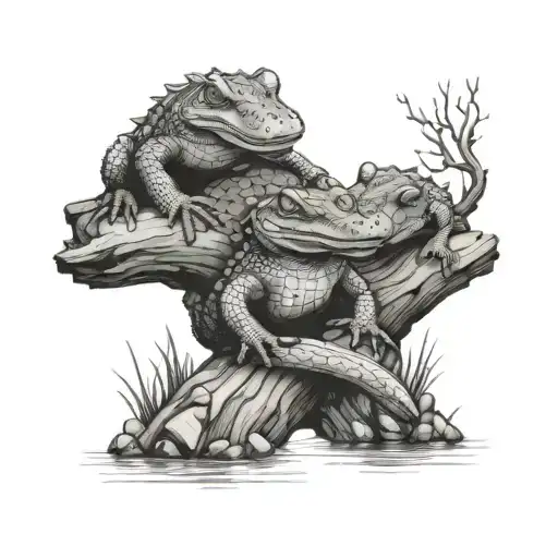 Baby Alligators Sitting On A Log