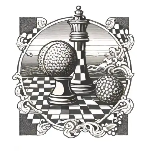 A Tennis Ball Bouncing On A Chess Board With Sea Waves In The Background
