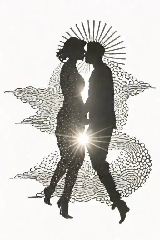 A Silhouette Of A Couple Holding Hands With The Sun In The Background