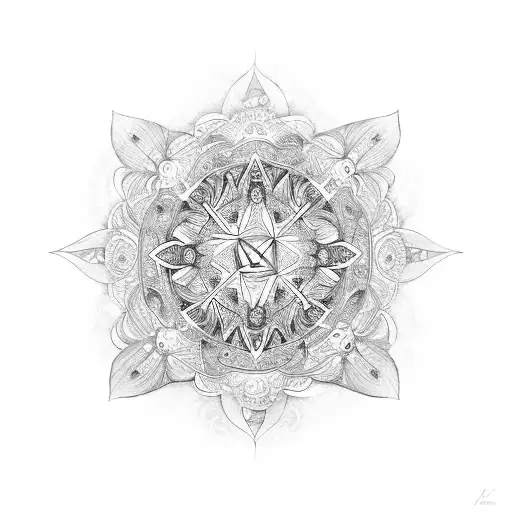 A Composition Of Seraphim Angels And Psychedelic Plants Forming A Mandala-like Pattern