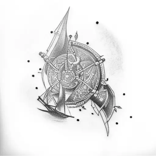 Tribal Tattoo On Shoulder And Bicep With Ship Tattoo On Forearm