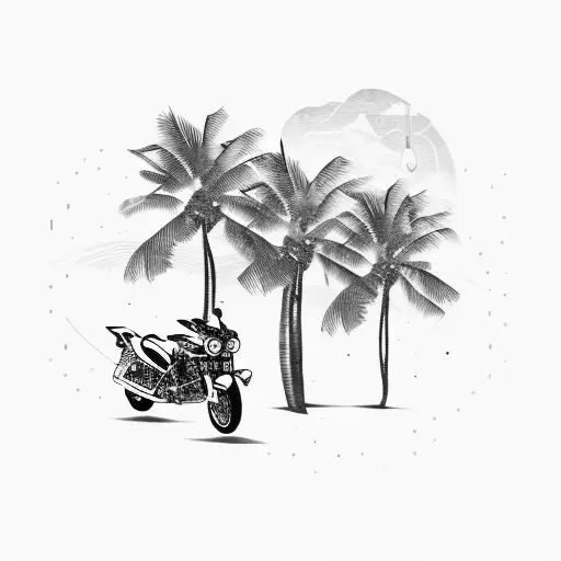 A Silhouette Of A Motorcycle With Palm Trees In The Background