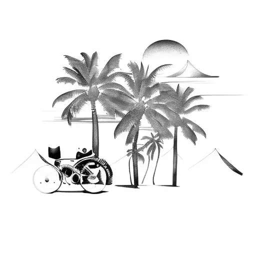 A Silhouette Of A Rally Bike With Palm Trees In The Background