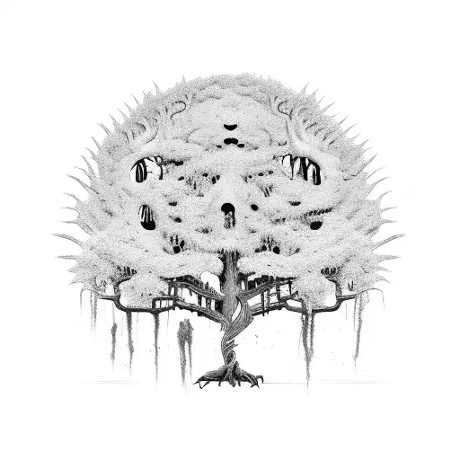 A Collage Of Iconic Horror Movie Scenes Formed By Intricately Intertwined Tree Branches